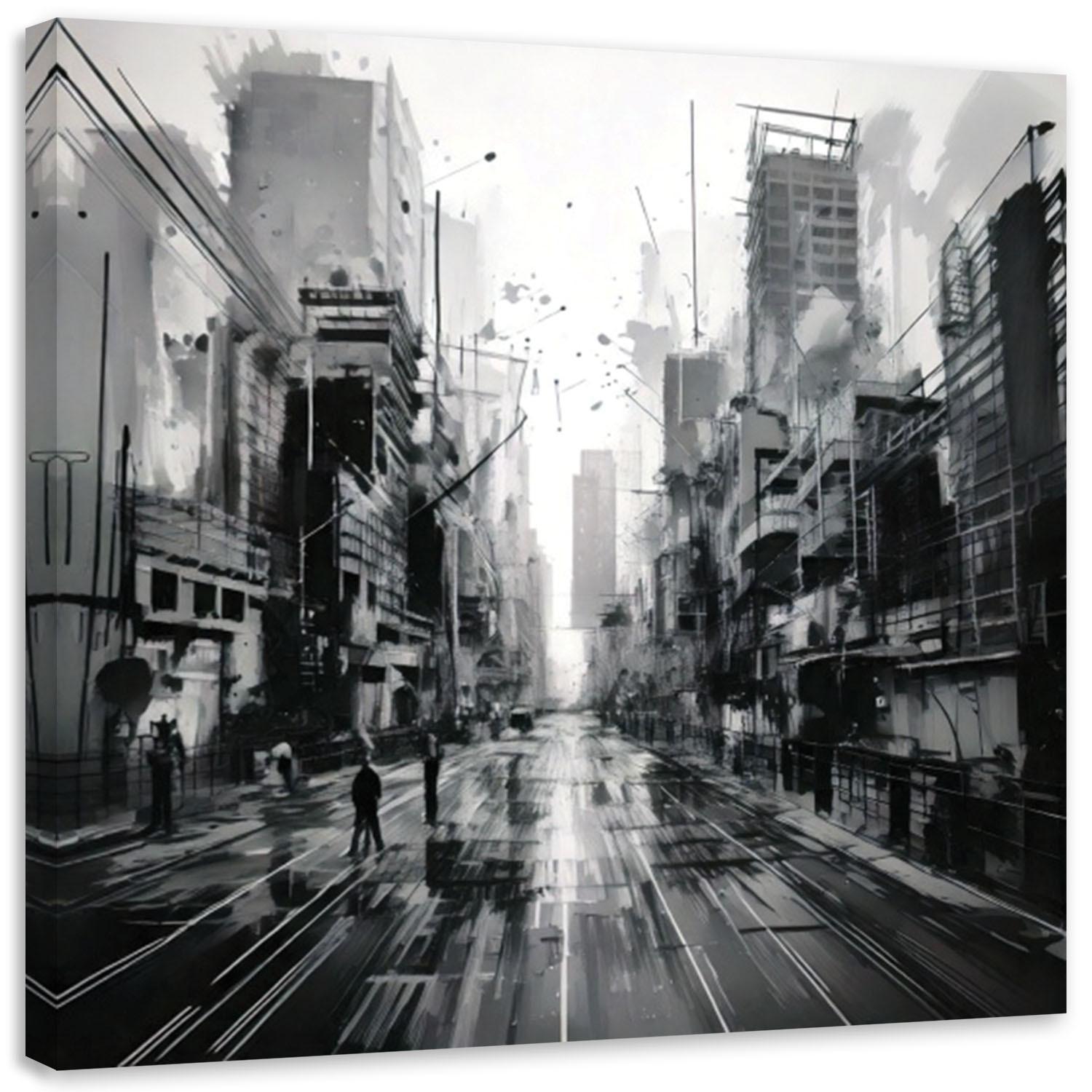 LEINWANDBILD Straße Stadt Architektur 50x50cm - Schwarz, Textil (50/50cm) - Feeby