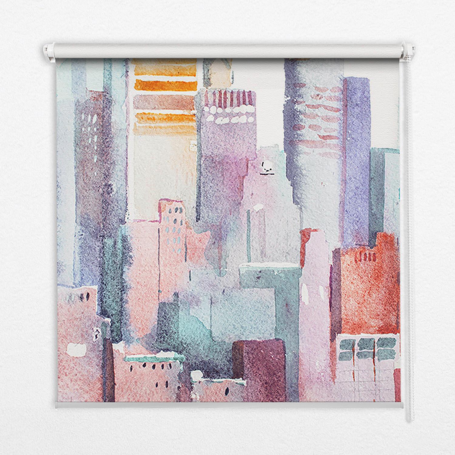 INNENROLLO - Fensterrollo - Rollo - 130x140 cm - Bunte Stadt - Blau, Kunststoff (130/140/0.5cm) - TULUP