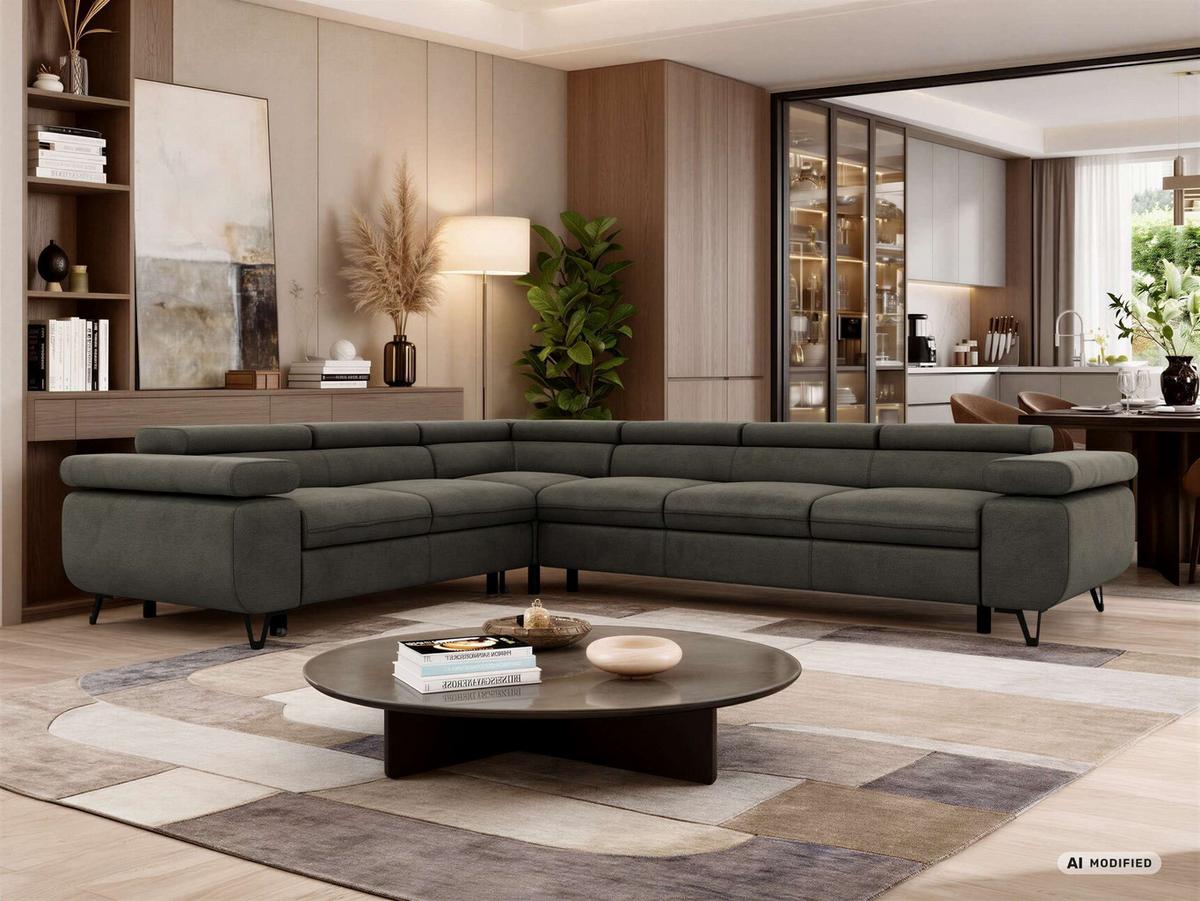 ECKSOFA NORDEN L - Dunkelgrau Velvet - Rechts Seite - Dunkelgrau/Anthrazit, Textil/Metall (329/269cm) - MKS