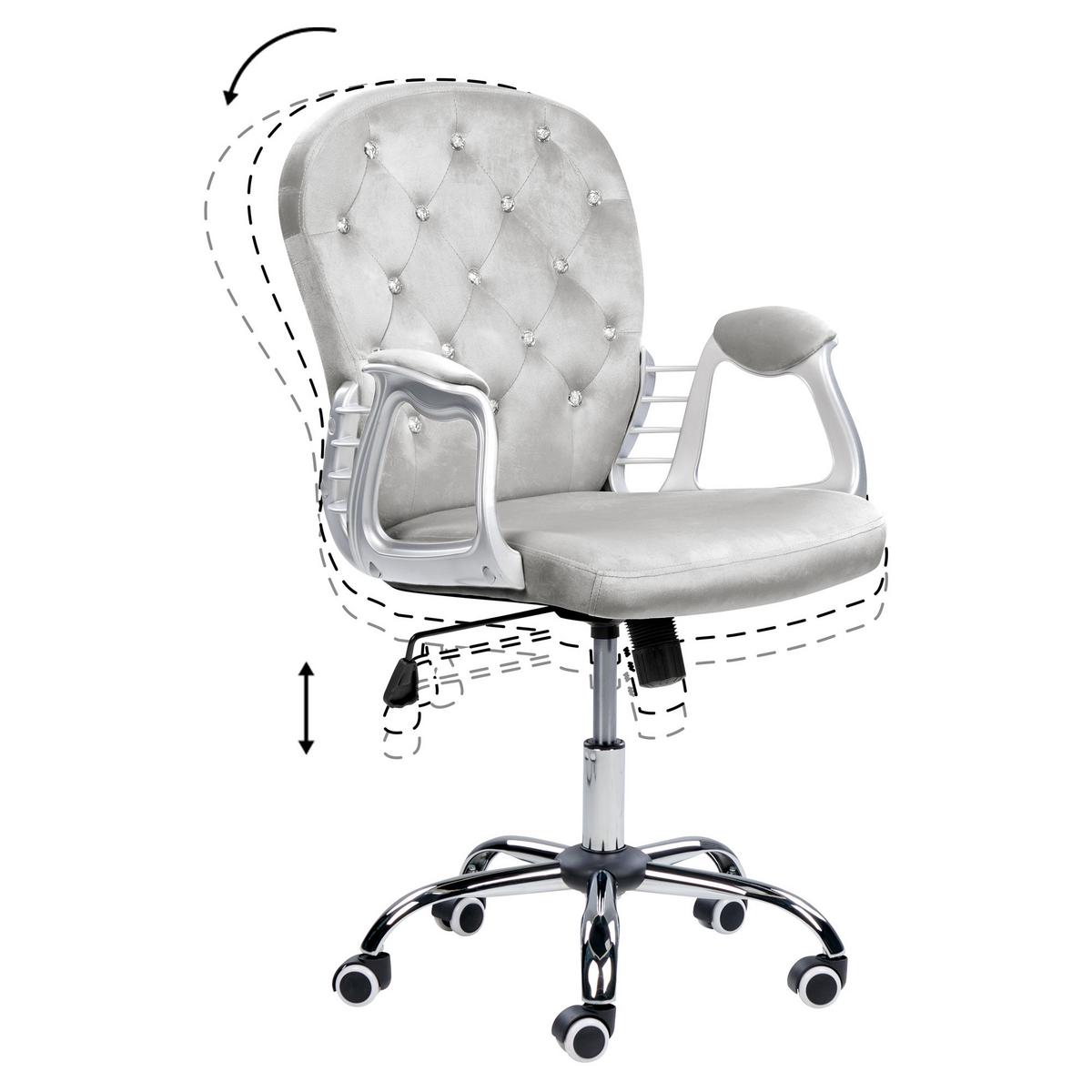 BÜROSTUHL Samtstoff Grau Princess - Grau, Textil/Metall (60/98/60cm) - Beliani