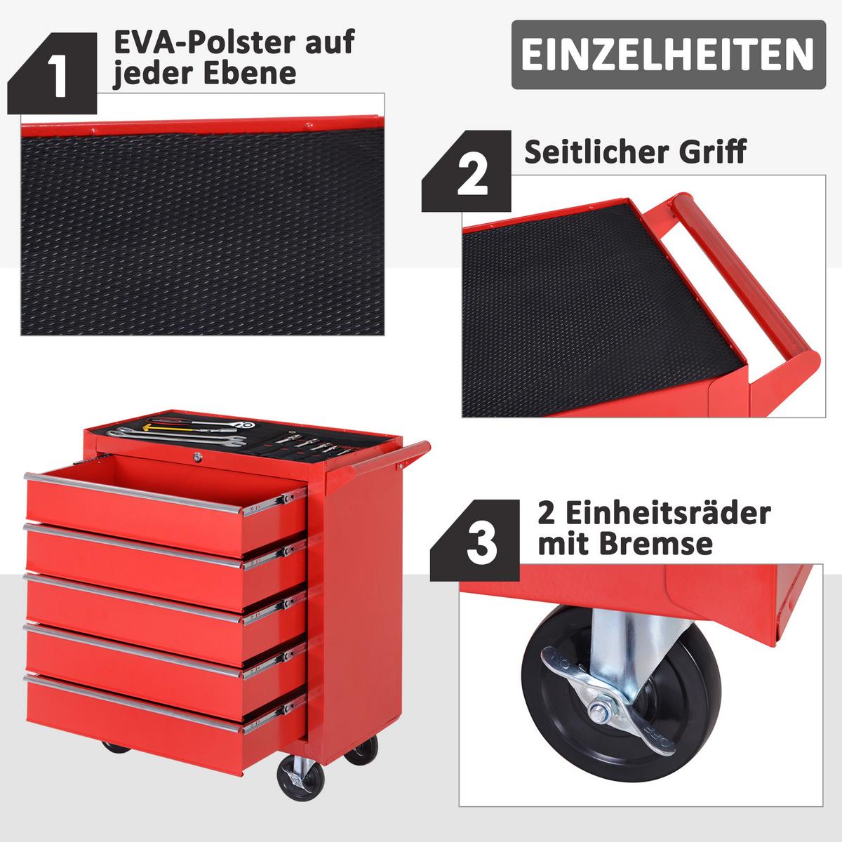 WERKSTATTWAGEN mit Rollen, Stahl, Rot - Rot, Metall (33/75/69cm) - DURHAND