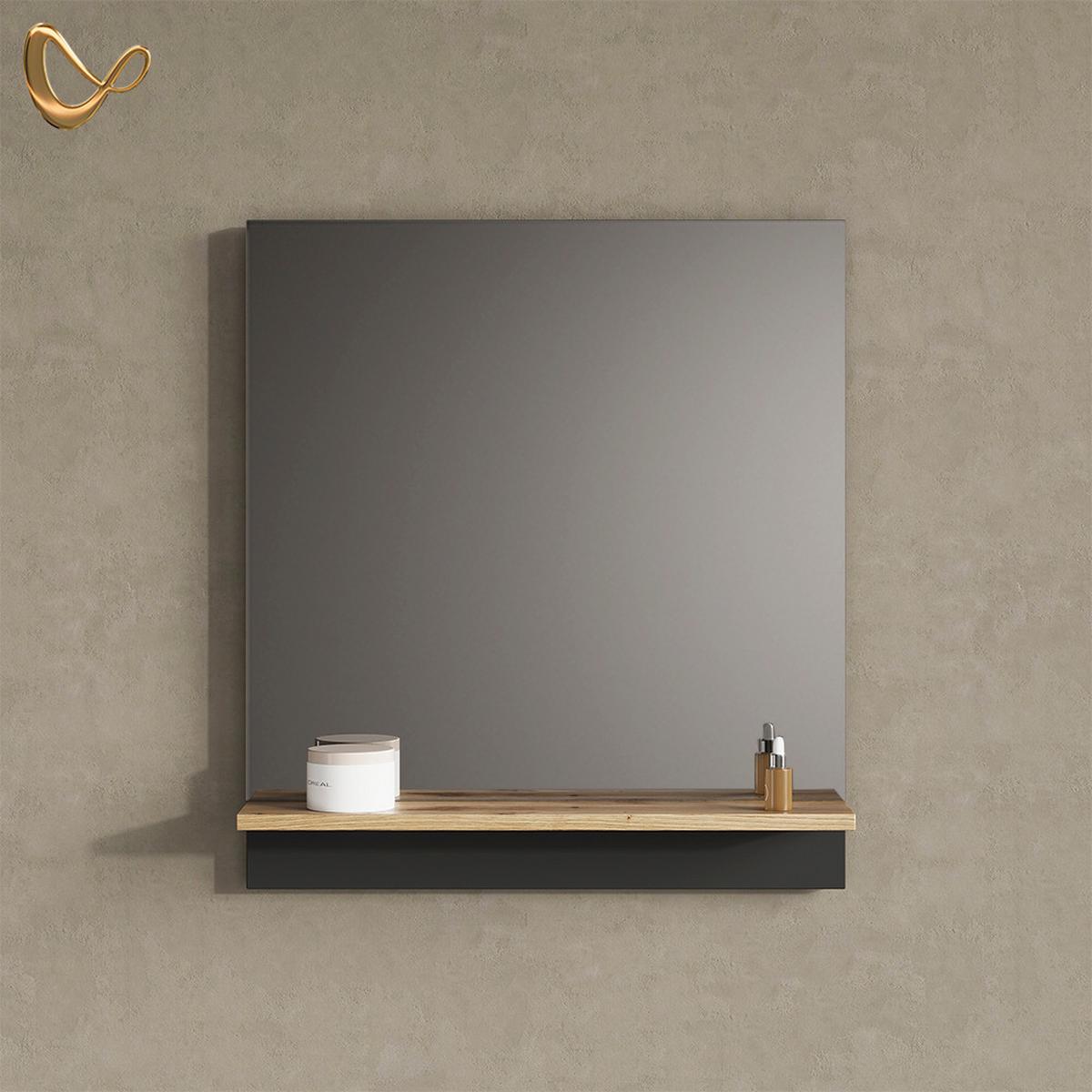 BADSPIEGEL Timavo Anthrazit 60 x 67 cm mit Regal - Anthrazit, Holzwerkstoff (60/67/14cm) - Livinity®