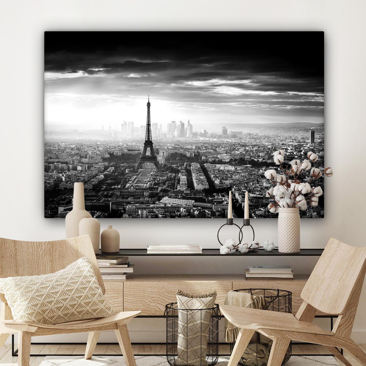 LEINWANDBILD Paris - Skyline - Eiffelturm - Stadt - Wolken Groß 140x90 cm - Dunkelgrau, Textil (140/90cm) - MuchoWow
