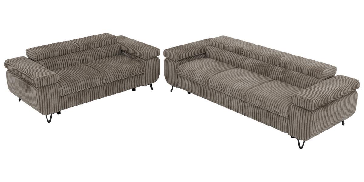 SITZGARNITUR PETER 2+3 - Hellbraun Cord - Hellbraun/Schwarz, Textil/Metall (262/76/99cm) - MKS