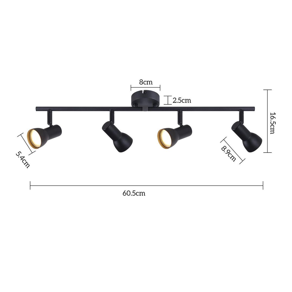 DECKENSTRAHLER Wärmeflügel 4-flammig 60.5/8/16.5cm - Schwarz, Metall (60.5/8/16.5cm) - Nettlife