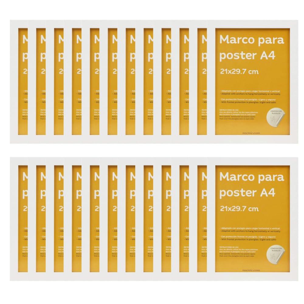 RAHMEN Set mit 24 aus MDF und Acrylglas Schutz und Aussteller für Fotografien, Bilder, Poster, Gemälde, Dekoration für Haus Farbe Weiß A4 - Weiß, Holz (21/3cm) - Nacnic
