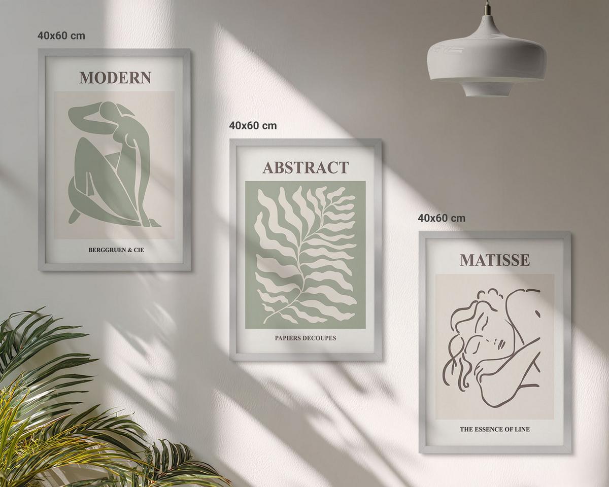 BILDER SET 3er Set - 40x60 cm Silberner Rahmen - Stilvolle grüne Gemälde mit Figuren - Silberfarben, Kunststoff (40/60cm) - TULUP