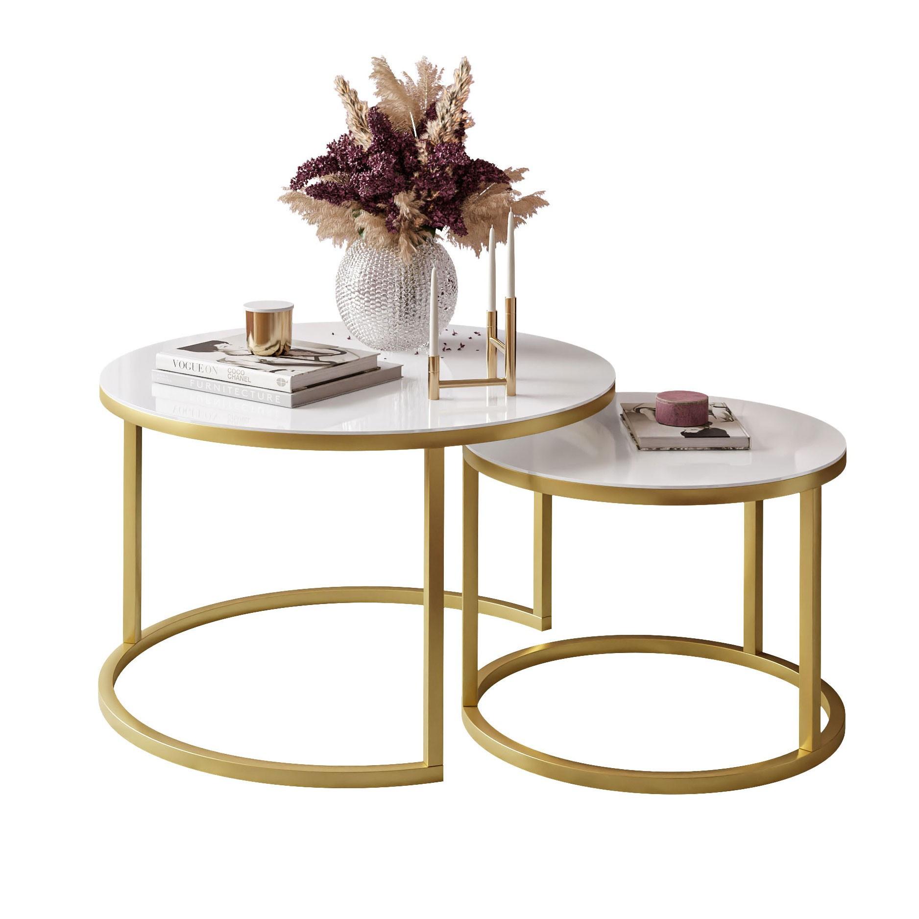 COUCHTISCH 2-in-1 CIRI GLASS mit Glasplatte matt gold - Goldfarben/Weiß, Glas (70/70/47cm) - Lookway