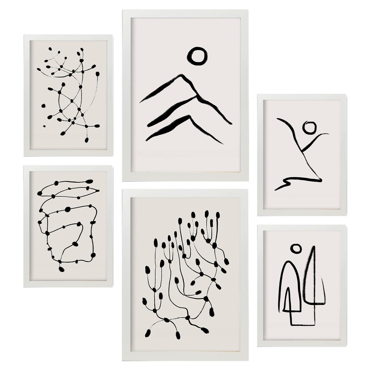 POSTER Set Mit 6 Linien Weicher In Liebhaber Abstrakt A3 & A4 Weißer Rahmen - Weiß, Papier (29/3cm) - Nacnic