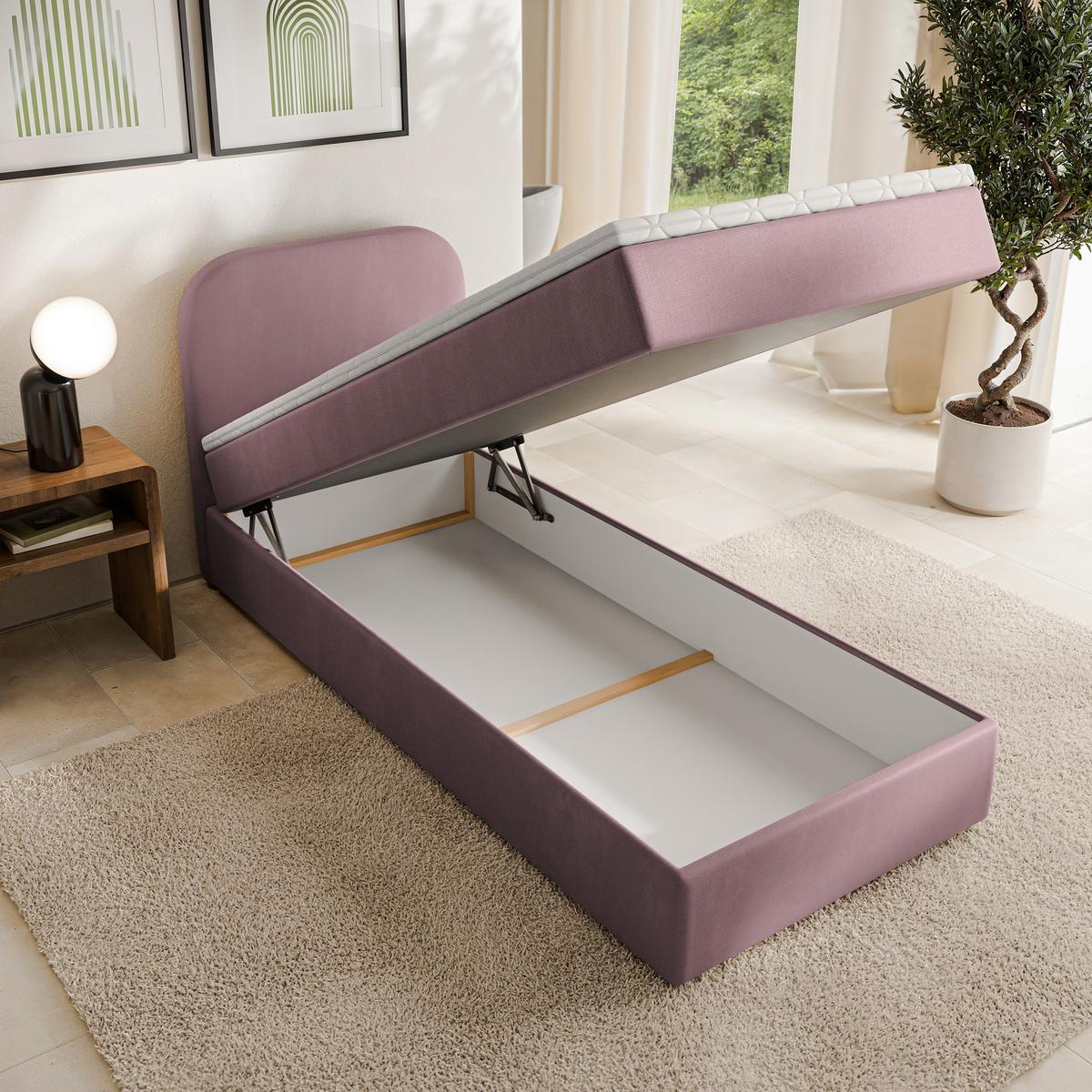 BOXBETT CERIA 80x200 cm mit Matratze und Topper - Rosa - Rosa, Holz/Textil (80/200cm) - MASSENO