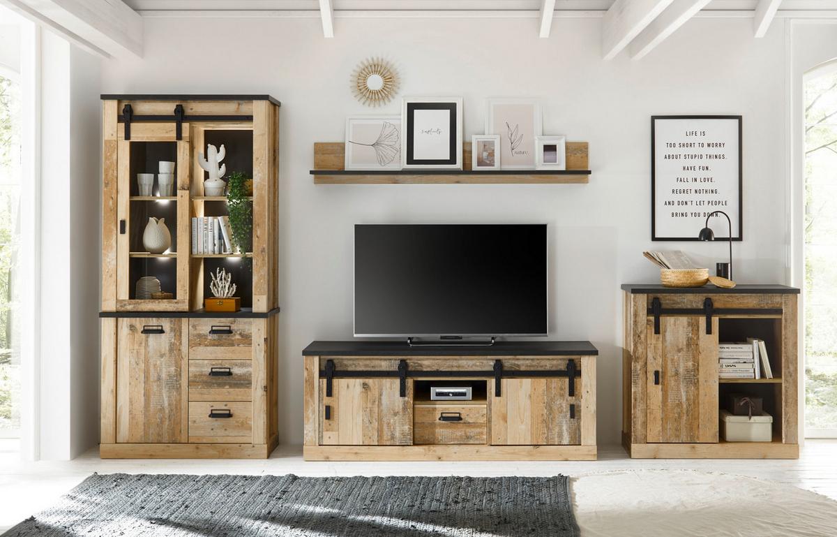 KOMMODE Used Wood hell 93 cm, Anrichte mit Schiebetür - Anthrazit/Schwarz, Holzwerkstoff/Metall (93/91/38cm) - Furn.Design
