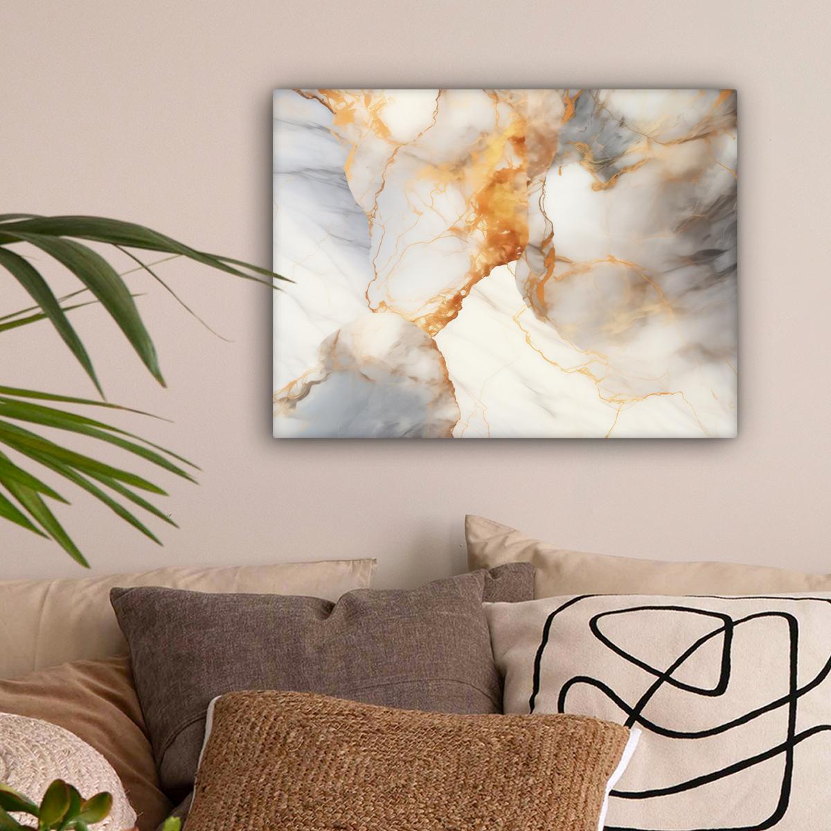 LEINWANDBILD Marmor - Grau - Gold Wandbild 40x30 cm - Weiß, Textil (40/30cm) - MuchoWow