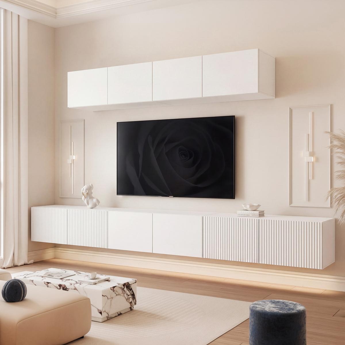 TV-LOWBOARD ANGEL VII mit LED-Beleuchtung, 300 cm Weiß matt - Weiß, Holzwerkstoff (300/72/40cm) - Idohome