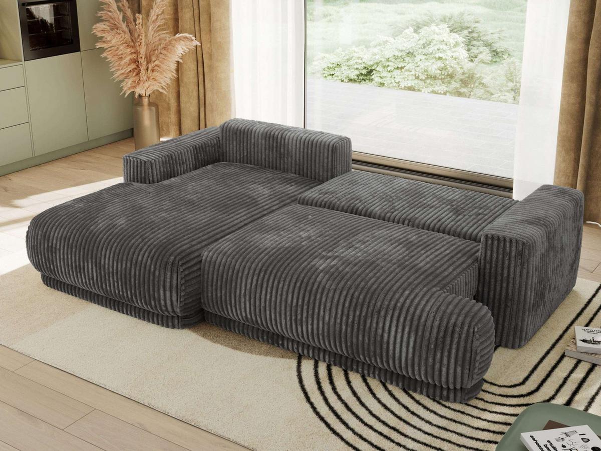 ECKSCHLAFSOFA RINA L Grau Cord - links - Schwarz/Grau, Kunststoff/Textil (267/170cm) - MKS