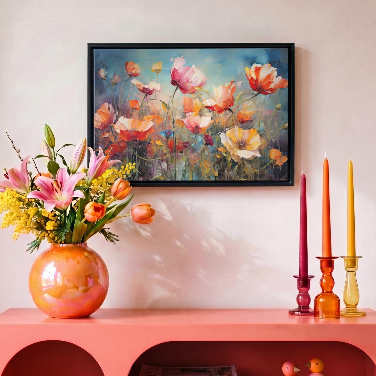 LEINWAND Bilder mit Rahmen - Blumen - Aquarell - Kunst - Botanisch - Natur - 30x20 - Orange, Textil (30/20cm) - MuchoWow