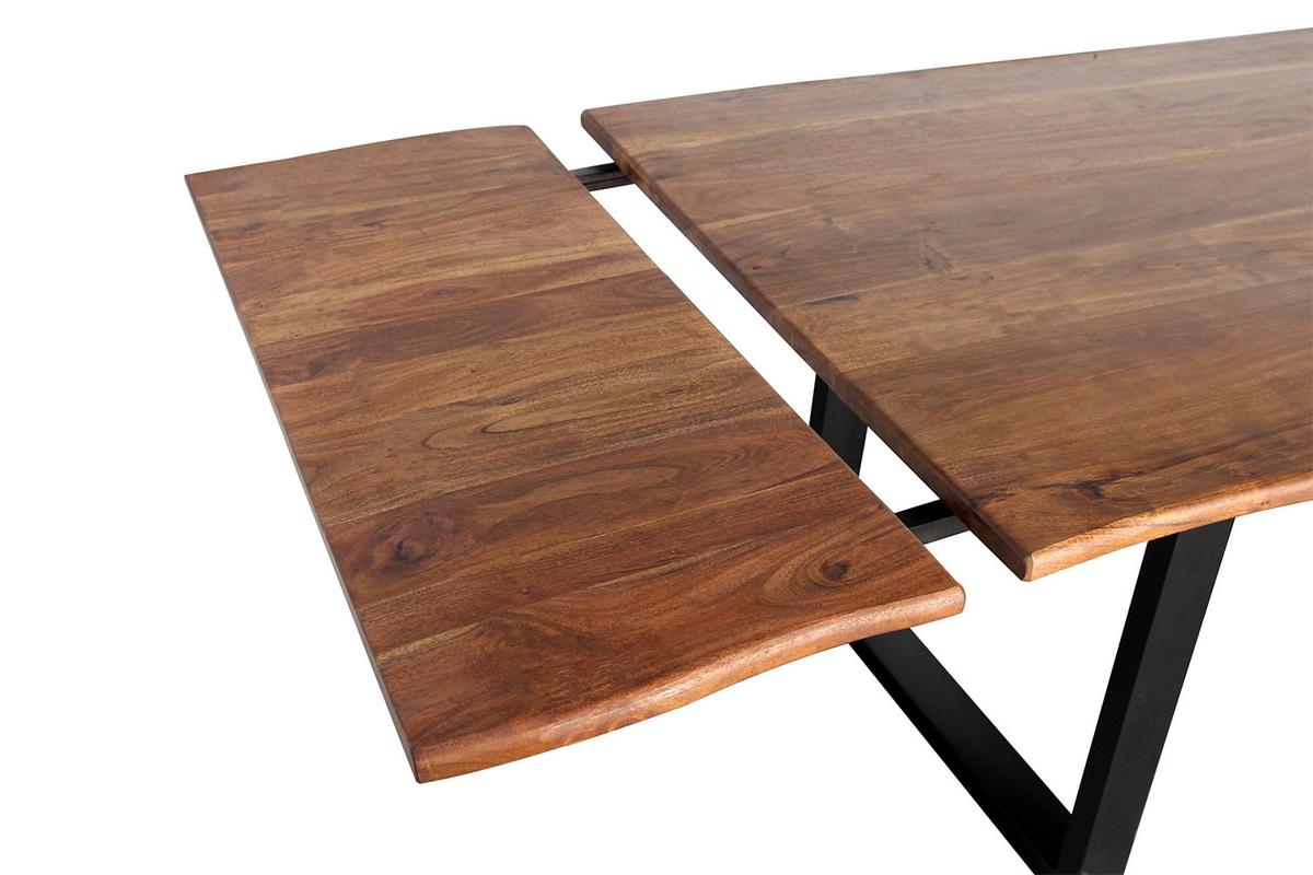 ESSTISCH LORE Holz Akazie - Schwarz/Naturfarben, Holz/Metall (90/140/77cm) - KAWOLA