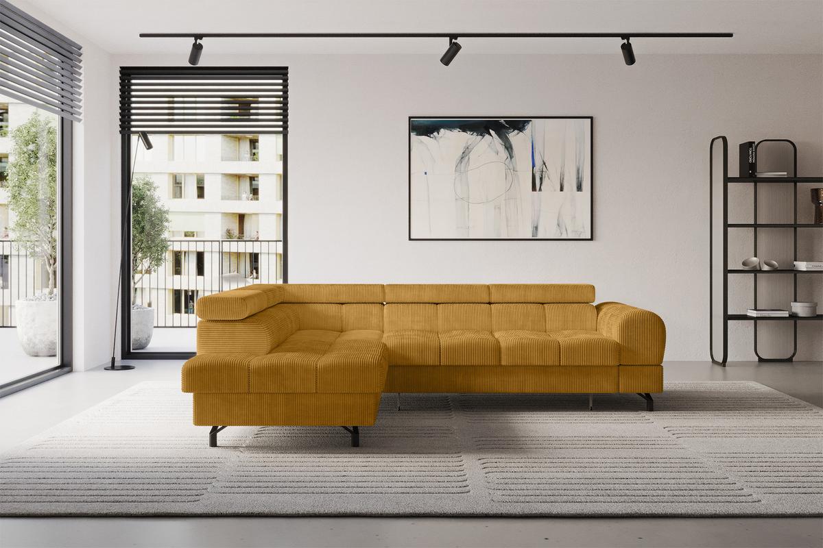 ECKSOFA mit Schlaffunktion Ottomane Links LUMA-L 272x203x70 Senfgelb Cord - Schwarz/Honig, Holzwerkstoff/Kunststoff (272/203cm) - ALTDECOR