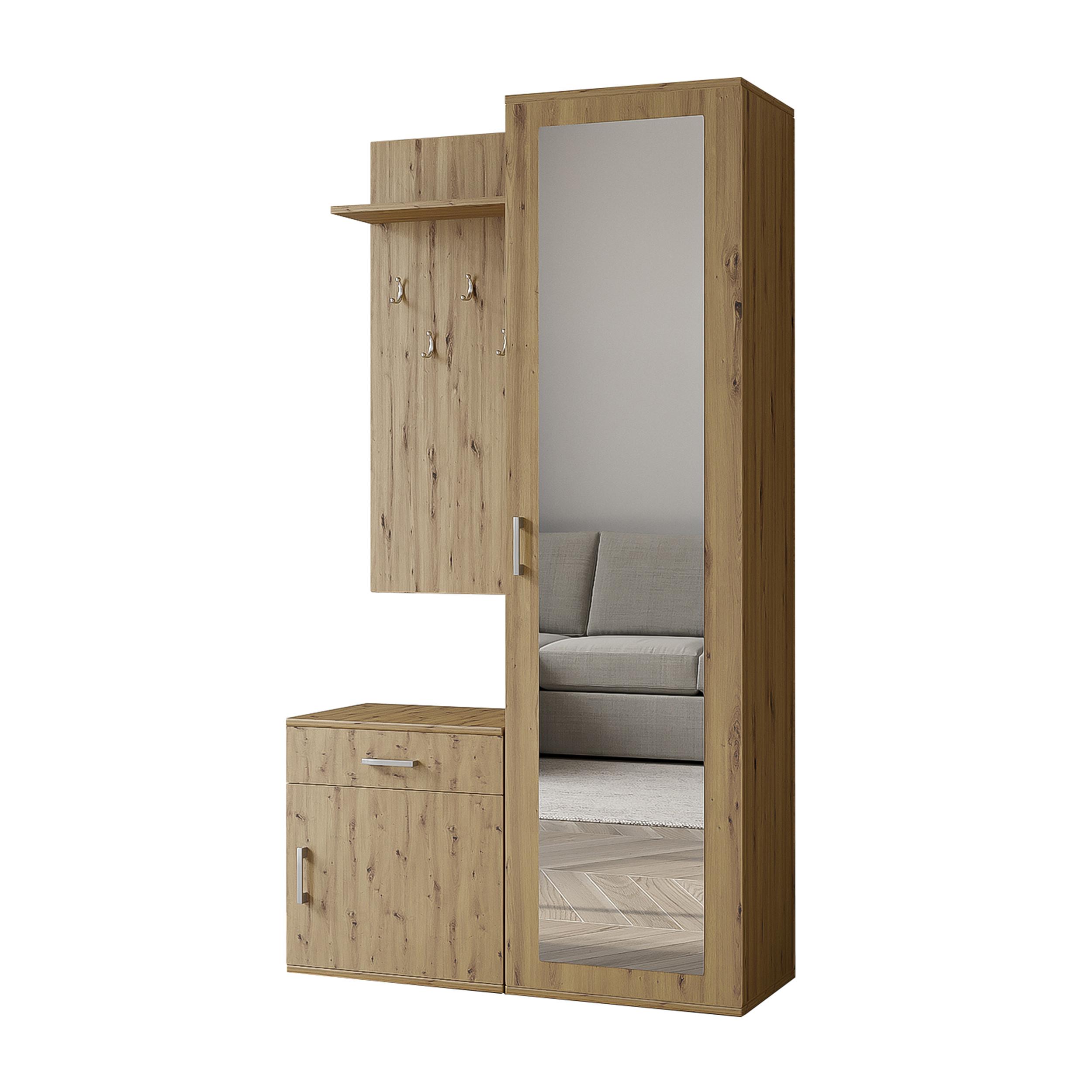 GARDEROBENSCHRANK Magnola Eiche 100/180,5/35 cm – Modern, mit Spiegel und viel Stauraum - Hellbraun, Holzwerkstoff/Kunststoff (100/180.5/35cm) - AX Living