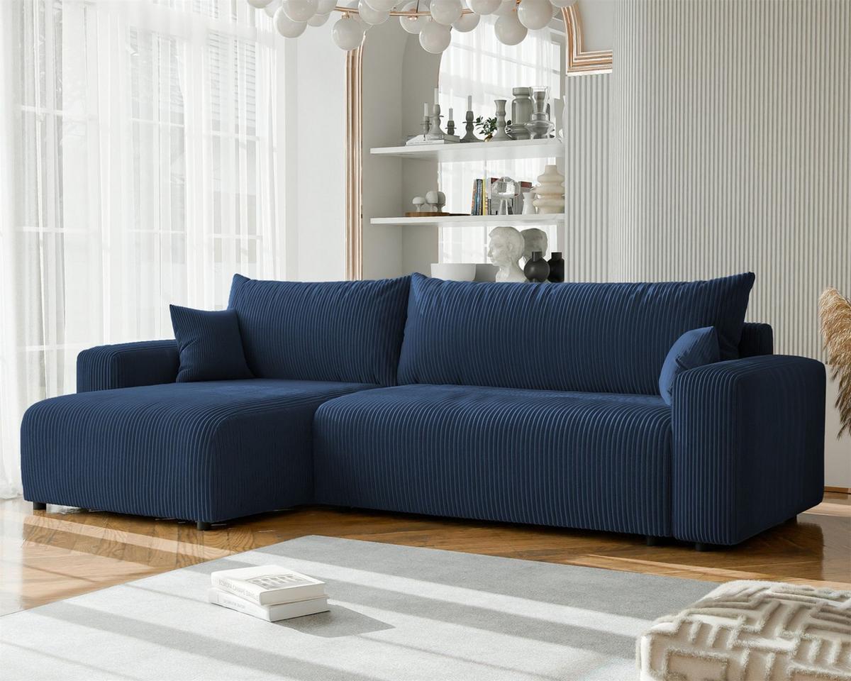 ECKSOFA Luna Max Mit Schlaffunktion - Blau, Holzwerkstoff/Textil (278/145cm) - Fun Möbel