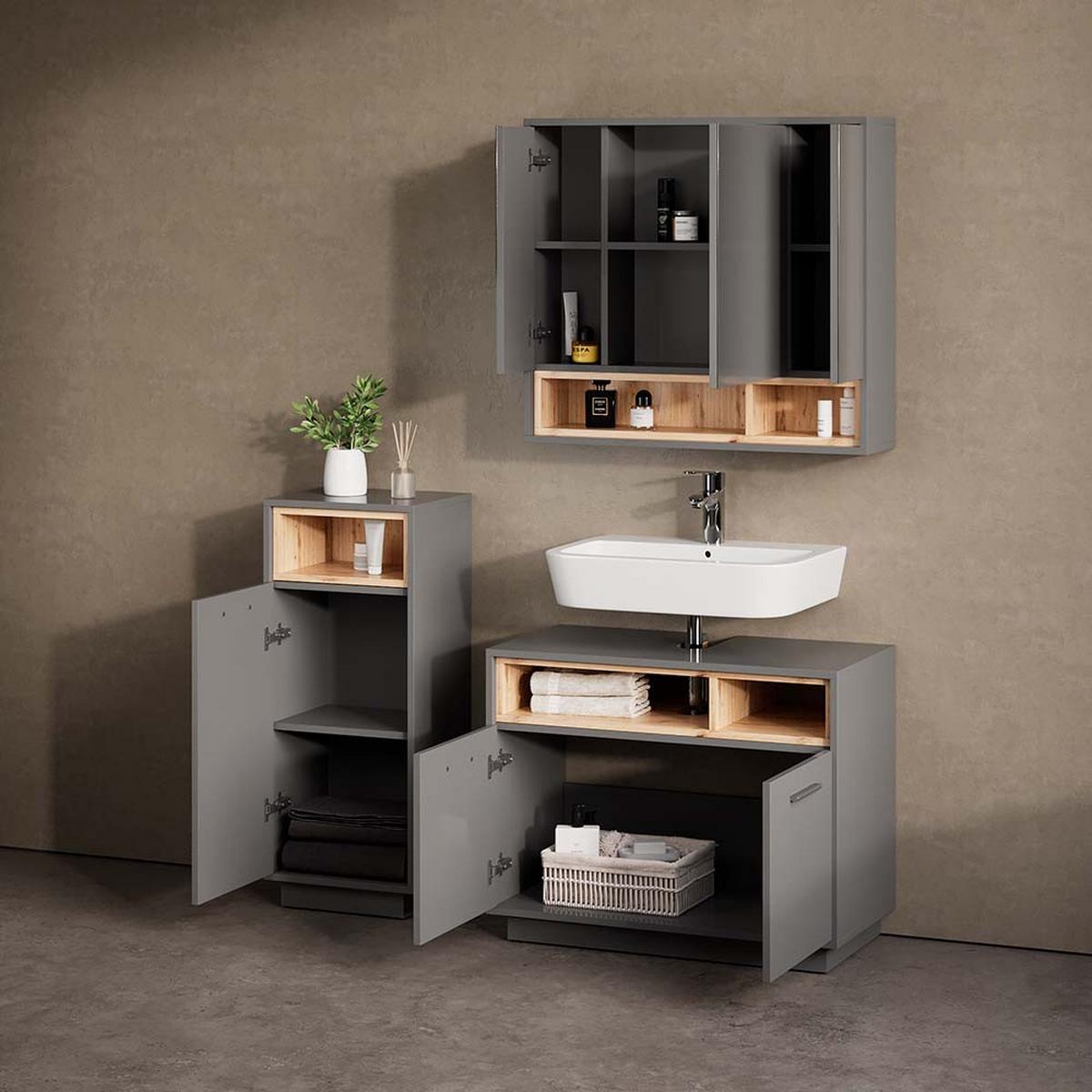 BADSPIEGELSCHRANK Temo Anthrazit 80 x 72 cm - Anthrazit, Holzwerkstoff (80/72/20cm) - Livinity®