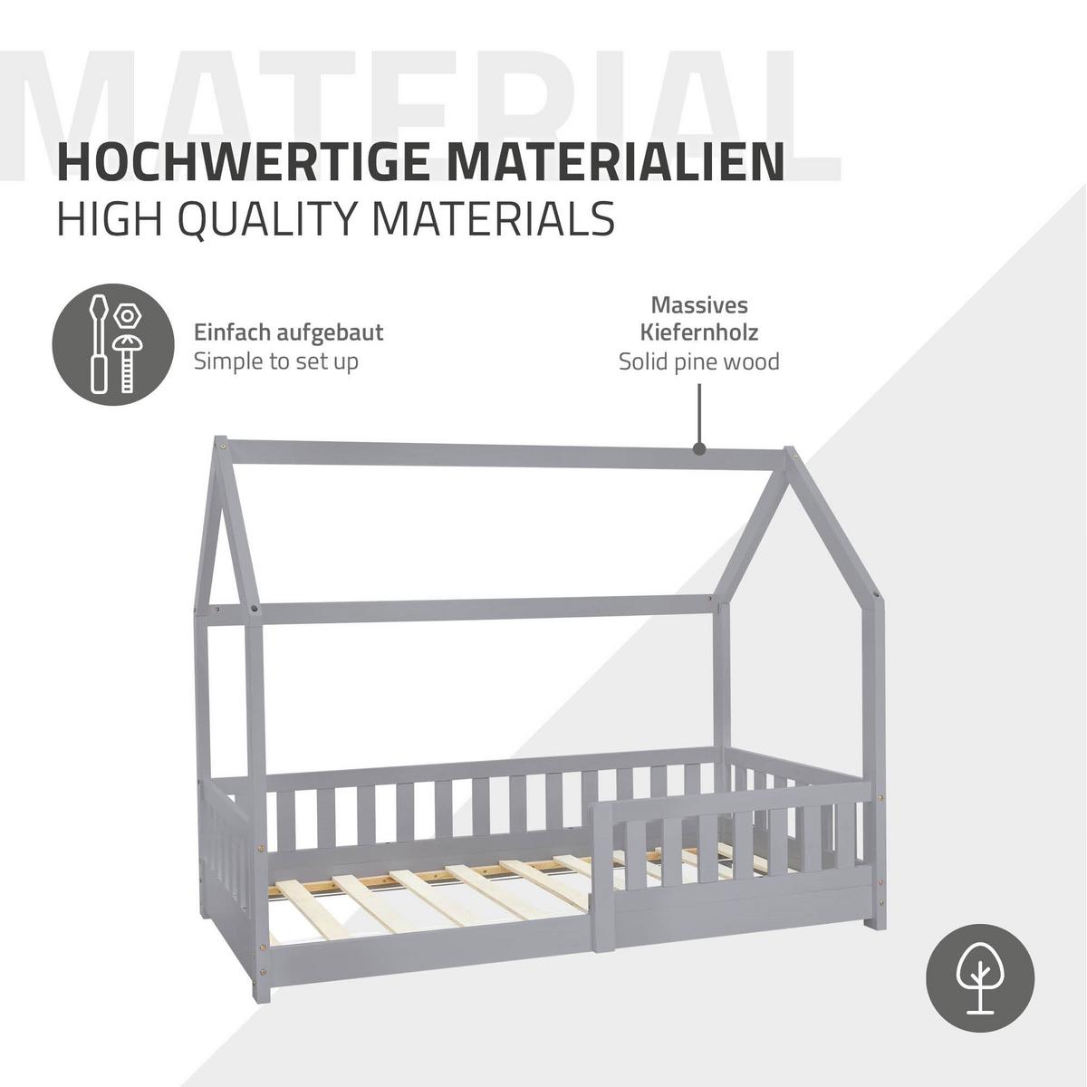 KINDERBETT mit Dach 80x160 cm Hellgrau - Hellgrau, Holz (80/160cm) - ML-DESIGN