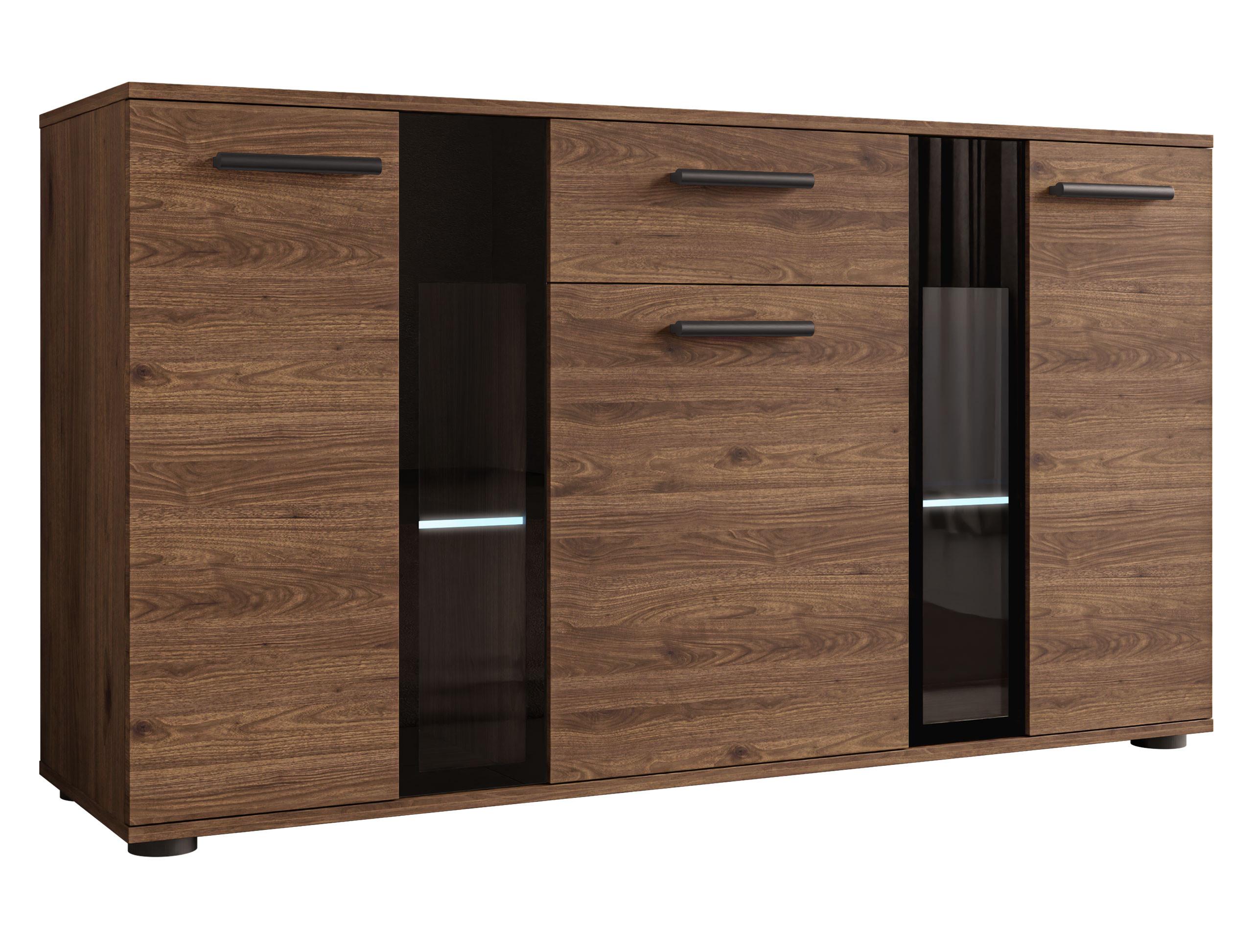 KOMMODE Salsa mit blauer LED Beleuchtung - Nussbaumfarben/Schwarz, Holzwerkstoff/Kunststoff (141/80/41cm) - MIRJAN24