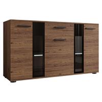 KOMMODE Salsa mit blauer LED Beleuchtung - Nussbaumfarben/Schwarz, Holzwerkstoff/Kunststoff (141/80/41cm) - MIRJAN24