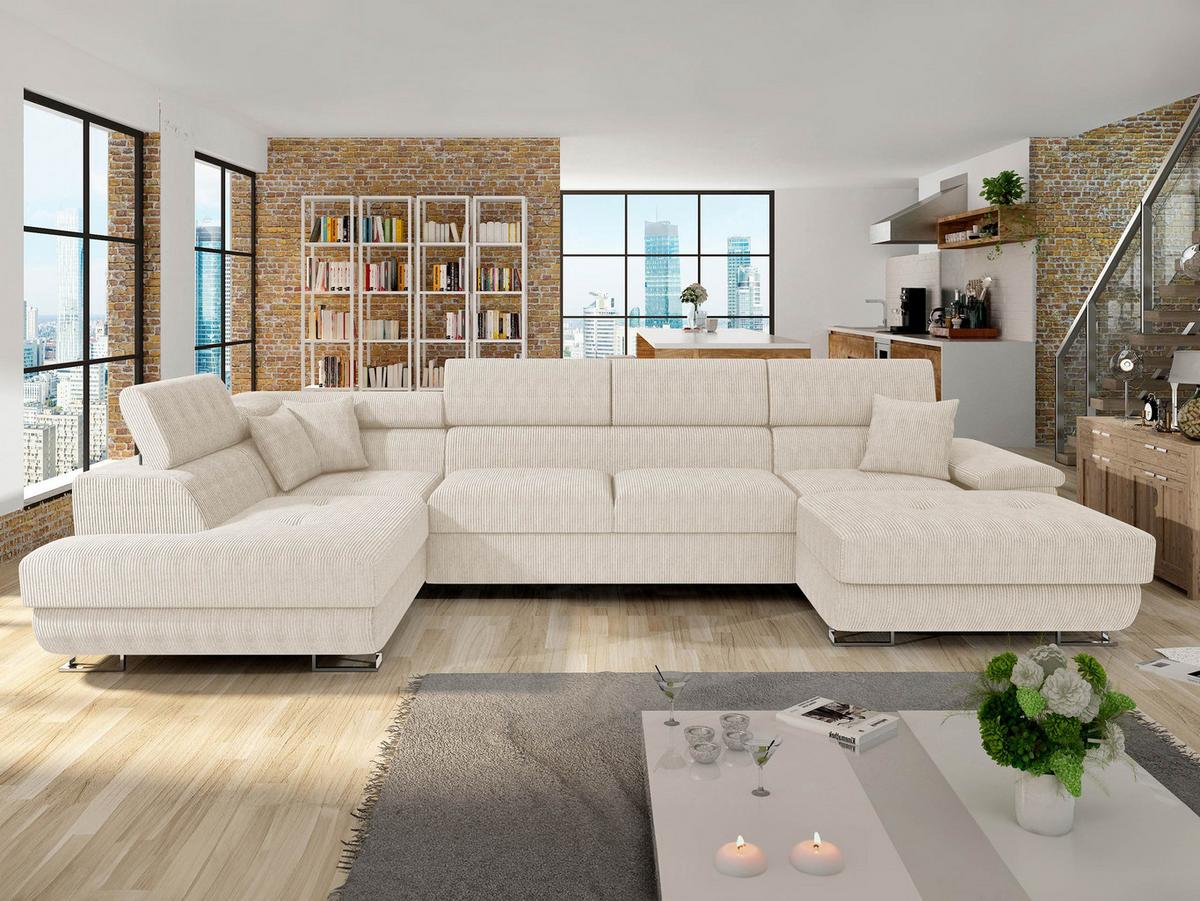 WOHNLANDSCHAFT Cotere Bis Cord, Seite: Links - Beige, Holz (345/91/202cm) - MIRJAN24