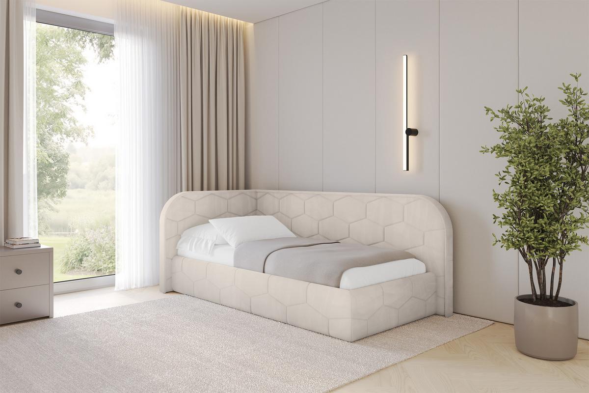 EINZELLBETT Jugendbett mit Bettkasten und Matratze H3/H4, Rechts - JAXY 80x200 Beige - Sandfarben, Holzwerkstoff/Textil (80/200cm) - ALTDECOR