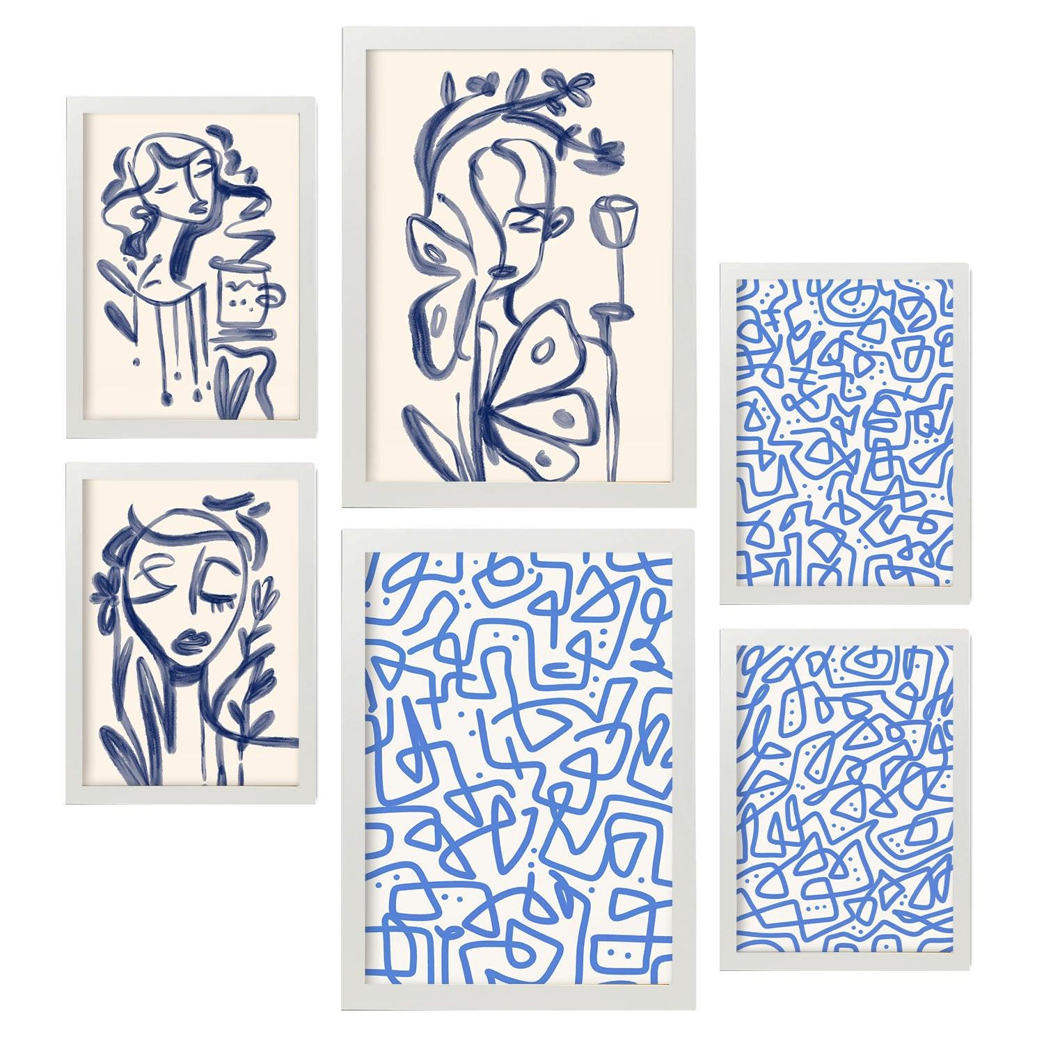 POSTER Set Mit 6 Kunst Löschen In Weibliche Zusammenfassung A3 & A4 Weißer Rahmen - Weiß, Papier (29/3cm) - Nacnic