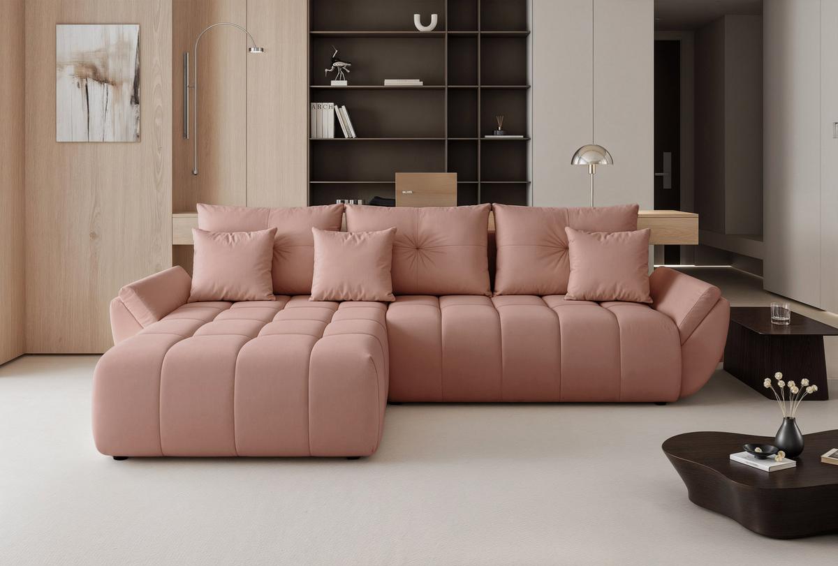 ECKSOFA ARO mit Schlaffunktion und Bettkasten Rosa - Schwarz/Rosa, Kunststoff/Textil (280/190cm) - Idohome