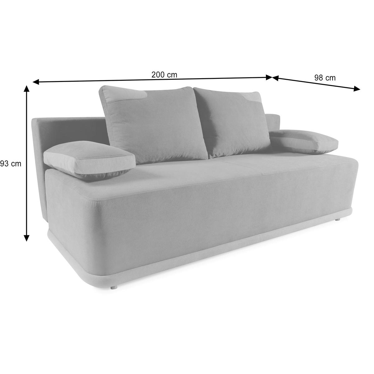 SCHLAFSOFA Bento 3-Sitzer mit Schlaffunktion, Grau - Grau, Textil (200/93/98cm) - Beautysofa