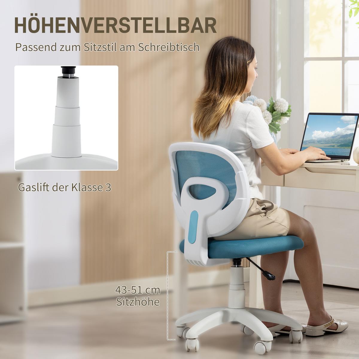 BÜROSTUHL Ergonomischer Schreibtischstuhl mit C-förmiger Rückenstütze, Blau - Blau/Weiß, Kunststoff/Textil (53/89/59.5cm) - HOMCOM