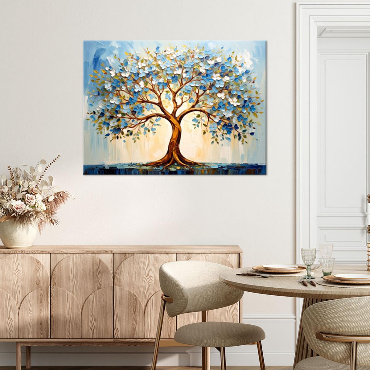 LEINWANDBILD 3D Blauer Baum des Lebens Blumen Abstraktion 60x40cm - Blau, Textil (60/40cm) - Feeby