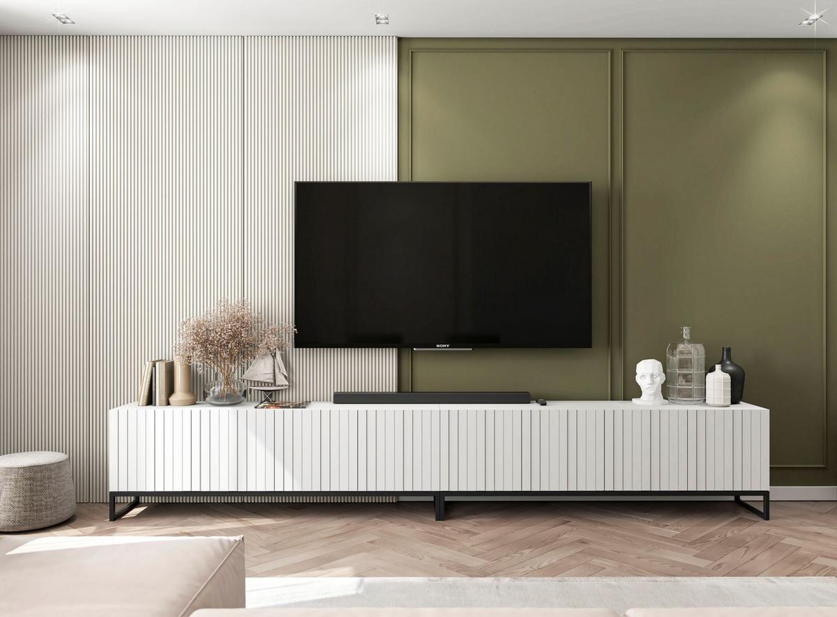 TV-SCHRANK Elpis Weiß Matt mit Metallrahmen Glamour 150 cm - Schwarz/Weiß, Holzwerkstoff/Metall (150/51.5/36.5cm) - Meble Lindner
