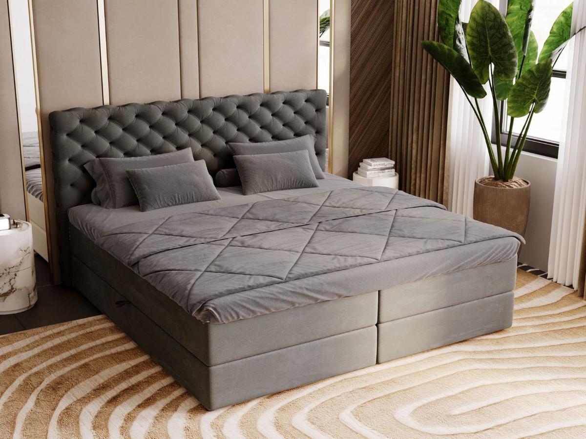 BOXBETT Bergamo 140x200 Dunkelgrau - Dunkelgrau/Schwarz, Holz/Textil (140/200cm) - Graingold