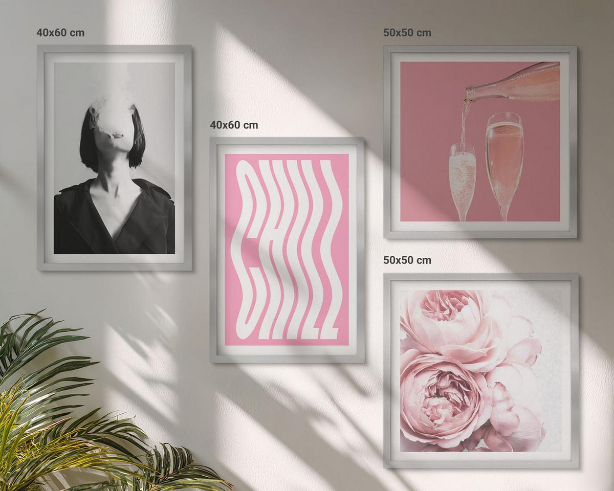 BILDER SET 4er Set - 50x50 cm & 40x60 cm Silberner Rahmen - Stilvolles Porträt mit Champagner - Silberfarben, Kunststoff (50/50cm) - TULUP