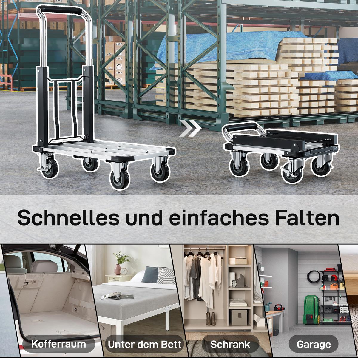 SACKKARRE Metall Aluminium Silber Schwarz - Schwarz, Metall (42/95/71.5cm) - HOMCOM