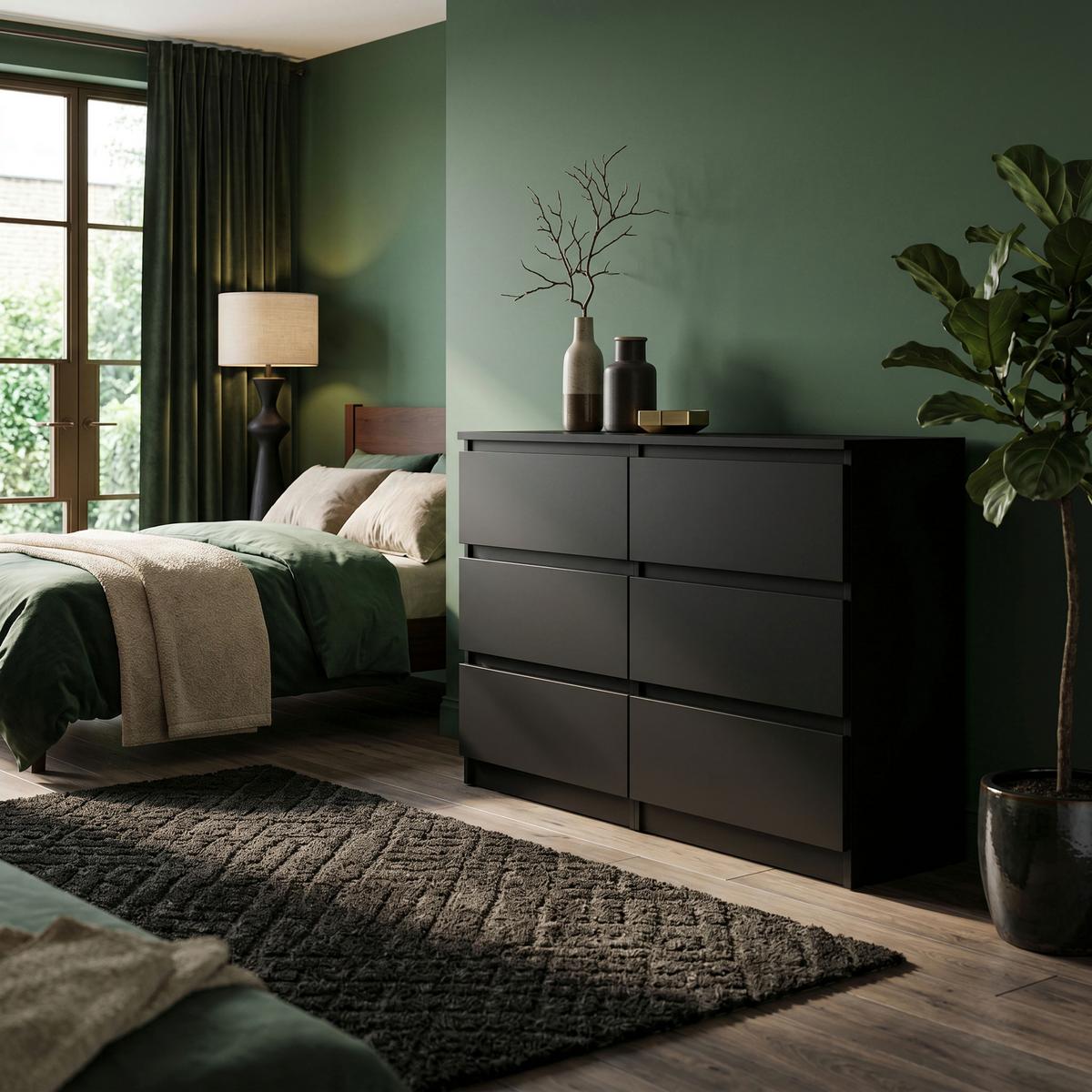 KOMMODE NUDO 138,5/78,5/39cm mit 6 Schubladen Türen Schwarz - Schwarz, Holzwerkstoff (138.5/78.5/39cm) - MASSENO