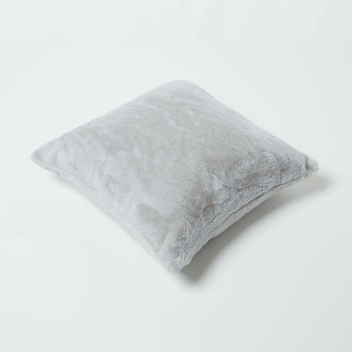 KISSENHÜLLE Kunstfell grau-rosé 46/46 cm - Hellgrau, Textil (46/46cm) - Homescapes