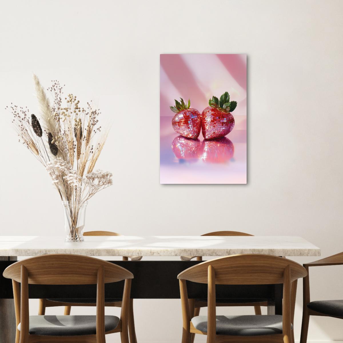 LEINWANDBILD Disco - Obst - Glitzer - Erdbeere Wanddeko 40x60 cm - Pink, Textil (40/60cm) - MuchoWow