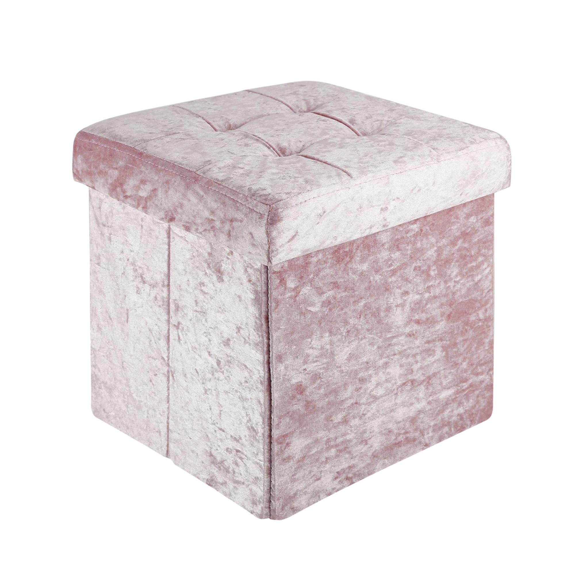 SITZHOCKER Faltbar mit Samtbezug 30/30/30 cm (Rosa) - Rosa, Karton (30/30/30cm) - Intirilife