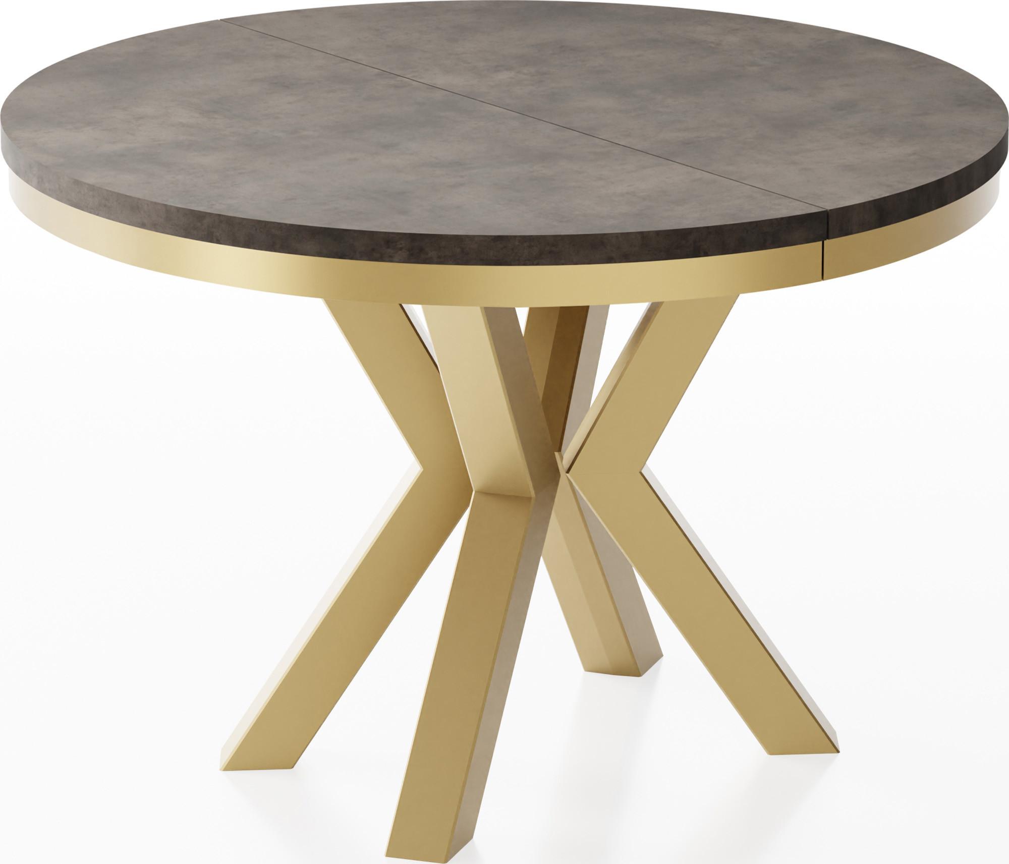 ESSTISCH Clara Gold runder ausziehbarer, Dunkelgrauer Chicago Beton 100-180/100/76 cm - Dunkelgrau/Goldfarben, Holzwerkstoff/Metall (100/176/76cm) - WFL GROUP