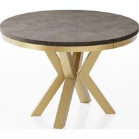 ESSTISCH Clara Gold runder ausziehbarer, Dunkelgrauer Chicago Beton 100-180/100/76 cm - Dunkelgrau/Goldfarben, Holzwerkstoff/Metall (100/176/76cm) - WFL GROUP