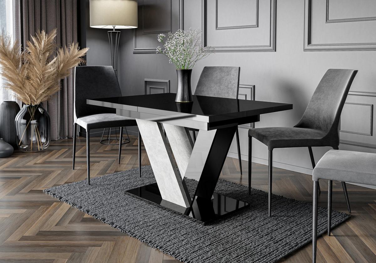 ESSTISCH ZAFIR Ausziehbar 120 - 160 / 80 x 76 cm - Weiß Hochglanz/Schwarz, Holz (120/80/76cm) - MASSENO