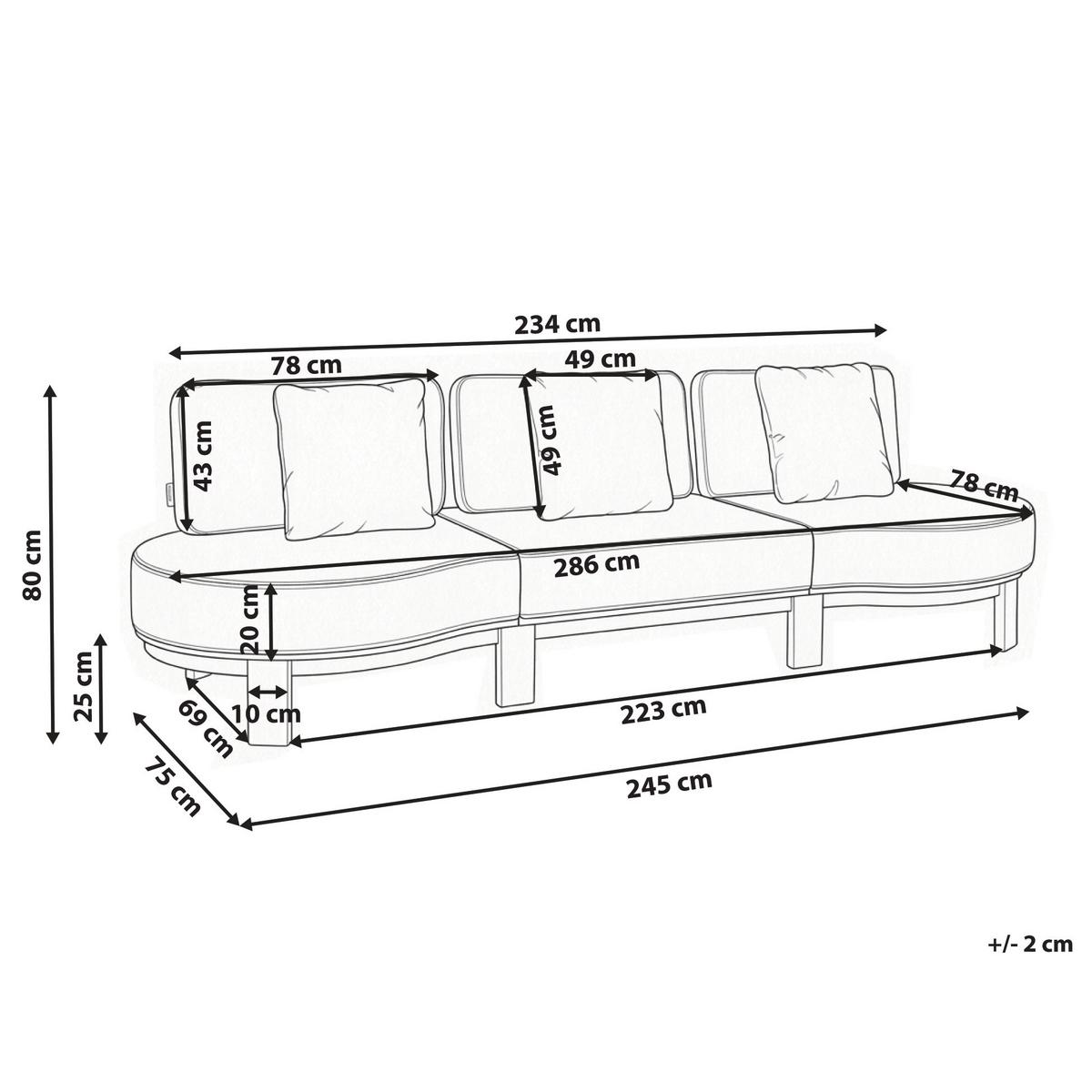 GARTENSOFA 3-Sitzer Akazienholz Hellbraun Arzello - Hellbraun/Beige, Holz (286/80/75cm) - Beliani