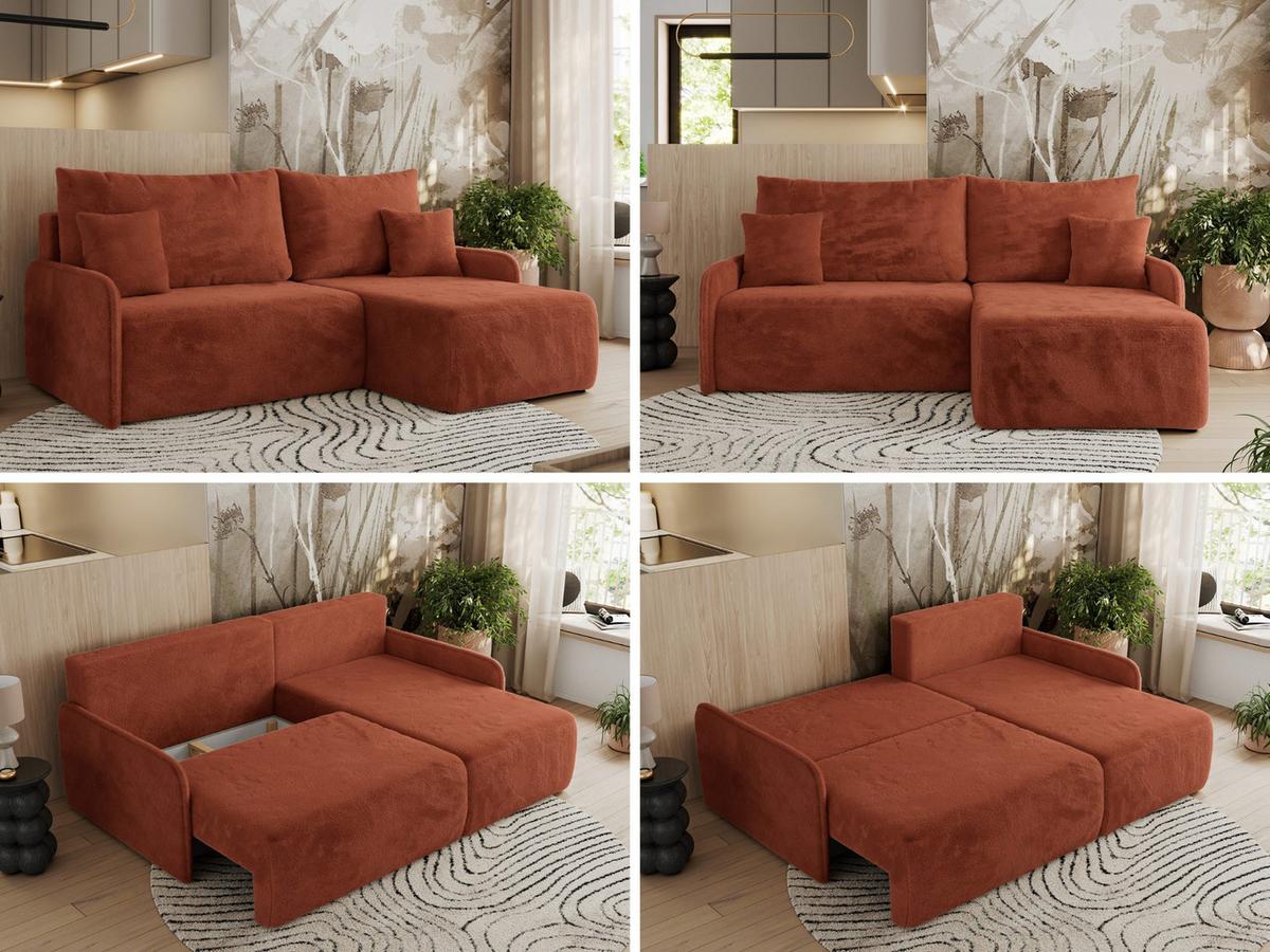 ECKSCHLAFSOFA ARPA L Orange Plüsch - rechts - Schwarz/Orange, Kunststoff/Textil (150/198cm) - MKS