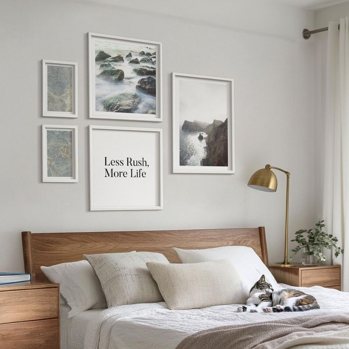 BILDER SET 5er Set - 50x50 cm & 20x30 cm & 40x60 cm Weißer Rahmen - Grüner Marmor Melancholie - Weiß, Kunststoff (40/60cm) - TULUP