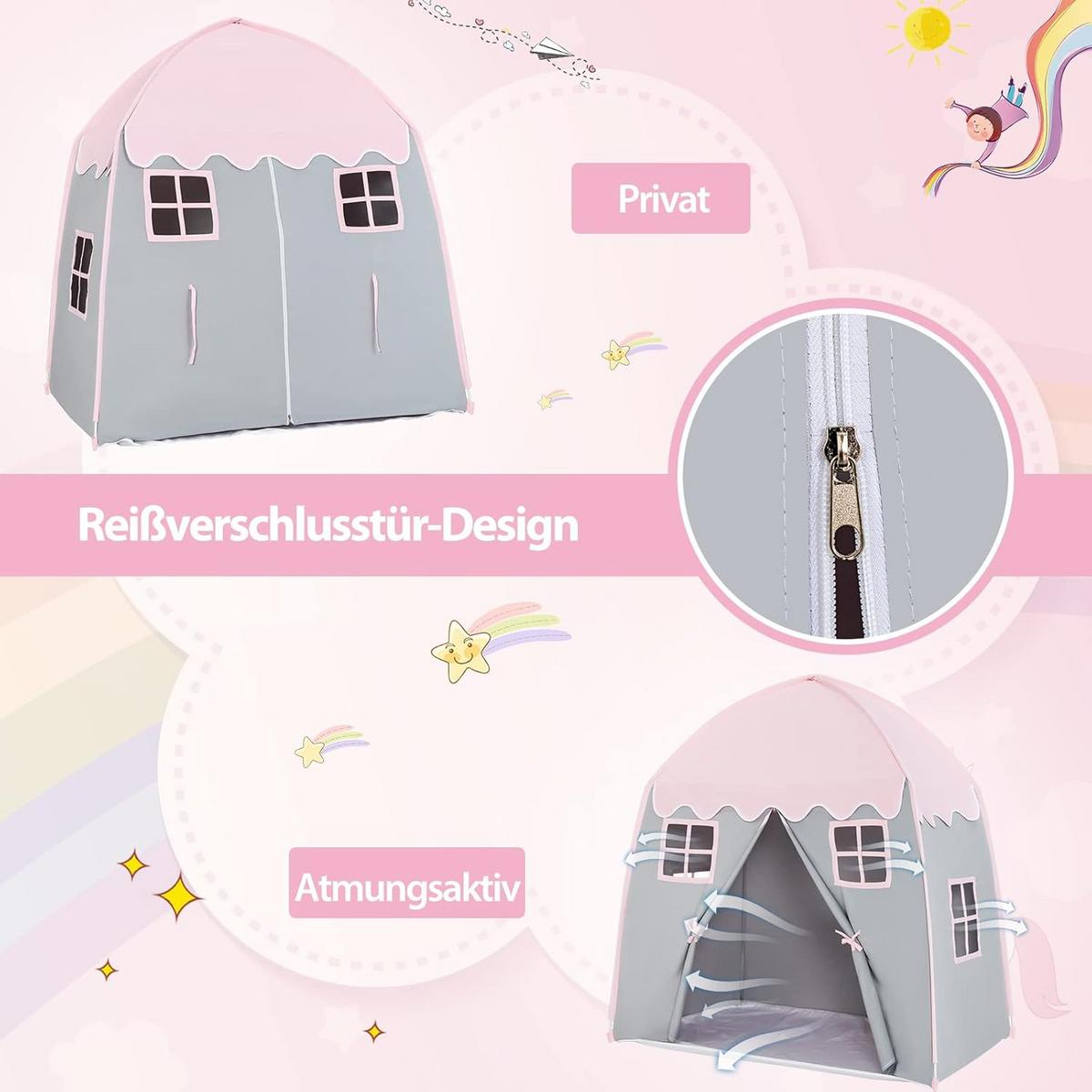 KINDERZELT 155cm Pink - Pink, Textil (143/155/100cm) - COSTWAY
