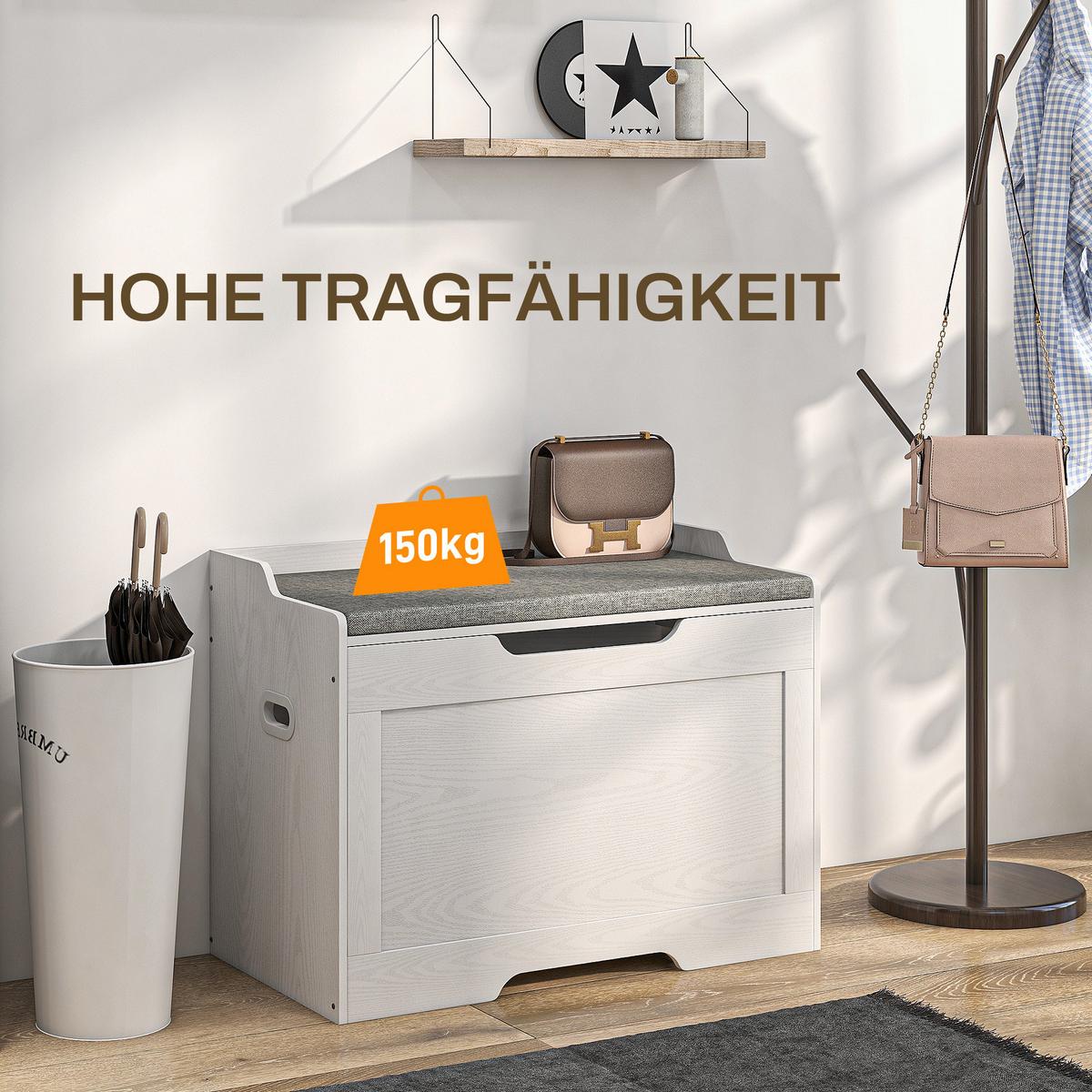 AUFBEWAHRUNGSTRUHE mit Deckel, 103 Liter Sitzfläche - Weiß/Grau, Kunststoff/Textil (40/56/75cm) - HOMCOM